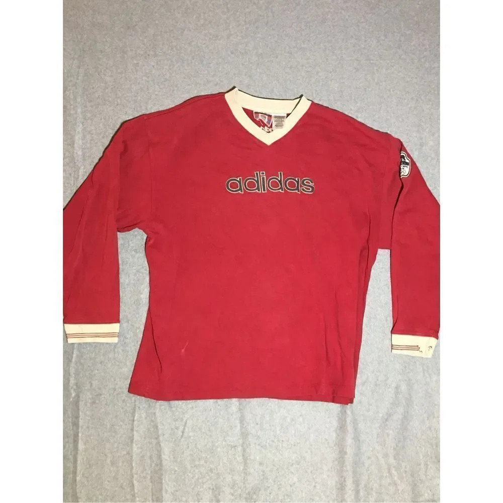 Mens Adidas Sweater Size XL USA Olympic Team Red V Neck Vintage Cotton Winter